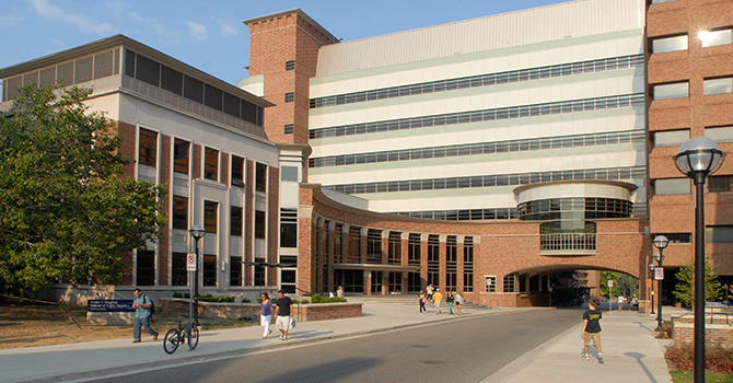 Exterior facade of the University of Michigan School of Public Health in Ann Arbor, Michigan.