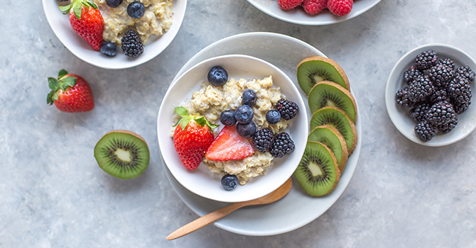 A bowl of fruit and oatmeal