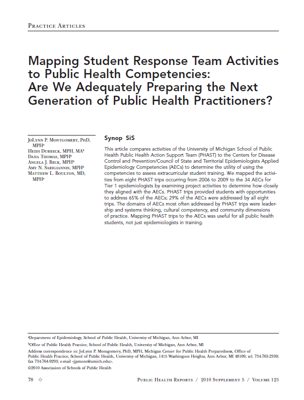 Mapping Student Response Team Activities to Public Health Competencies