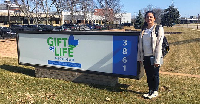 Kashvi Gupta outside the Gift of Life Michigan offices.
