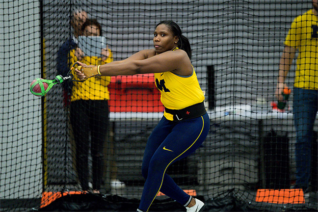 Briana Nelson performing a hammer throw