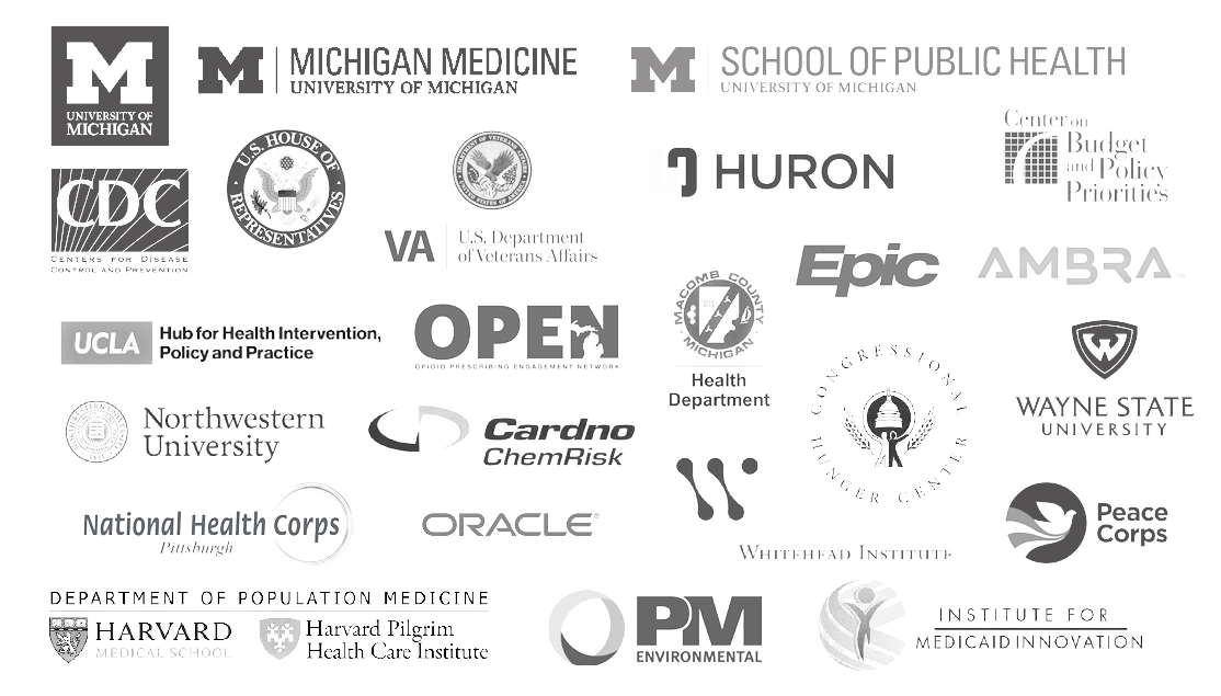 logos of companies where Michigan Public Health alumni work